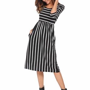 Black and White Striped Midi Dress